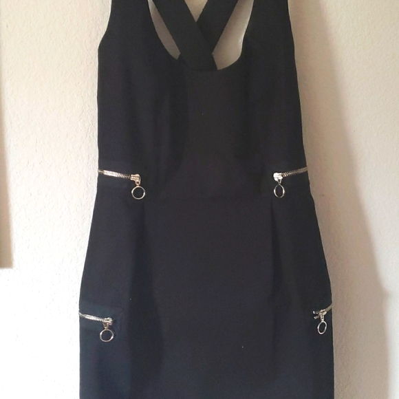 Zara Black Cotton Fitted Criss-Cross Straps Dress W/ Zippers Size Medium - Picture 9 of 11